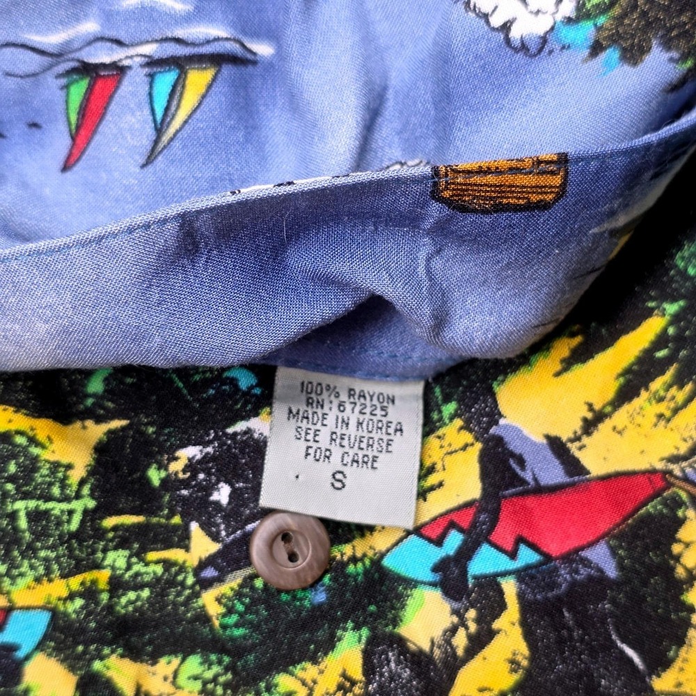 Pineapple Connection Hawaiian Shirt Mens Small Blue Rayon Beach Scene Vintage - Picture 5 of 7